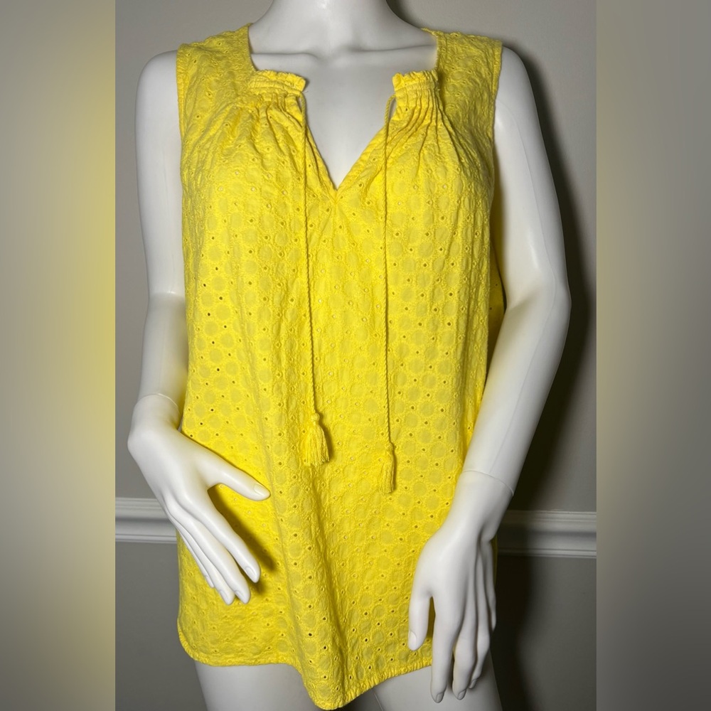 Izod Women's Yellow Eyelet Embroidered Sleeveless Tank Top Size XL